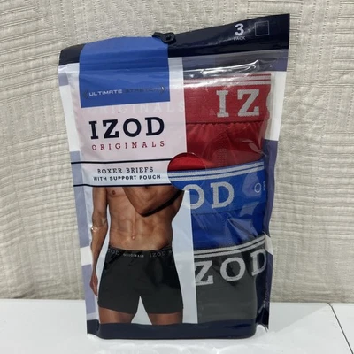 Izod Mens 3 PACK Boxer Briefs SMALL Underwear BLUE RED BLACK Support Pouch 32124 - Image 1 of 4