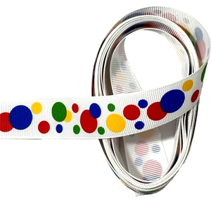 3 yds 7/8" Multi-Color Polka Dots on White Grosgrain Ribbon 100% poly Version #3 - Picture 1 of 6