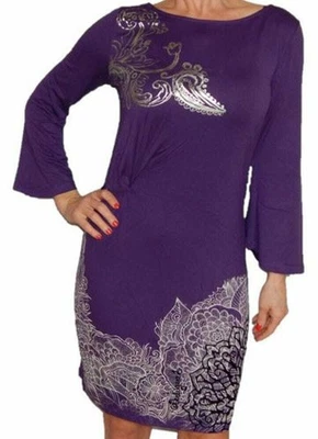 Desigual Damen Shiftkleid Knielang Lila Stretch Blumen Jb1 Größe XS EU 36 - Bild 1 von 4