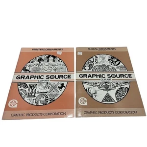 2 Vintage Graphic Source Clip Art Books 1986 Printers Ornaments Floral Ornaments - Imagen 1 de 6