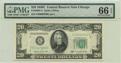 1950C $20 Federal Reserve Note Chicago  Fr# 2062-G PMG Gem66 EPQ - Image 1 of 2