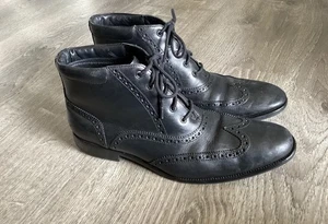 Cole Haan Williams Ankle Boots Mens 10.5 M C20285 Black Leather Lace Up Wingtip - Picture 1 of 12