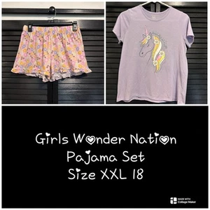 Girls Wonder Nation Purple Unicorn Pajama Set - Tee Shirt & Shorts - XXL 18 - Picture 1 of 14