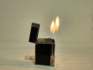 S.T. Dupont Gatsby Double Flame Lighter Black Lacquer Silver Used - Picture 1 of 14