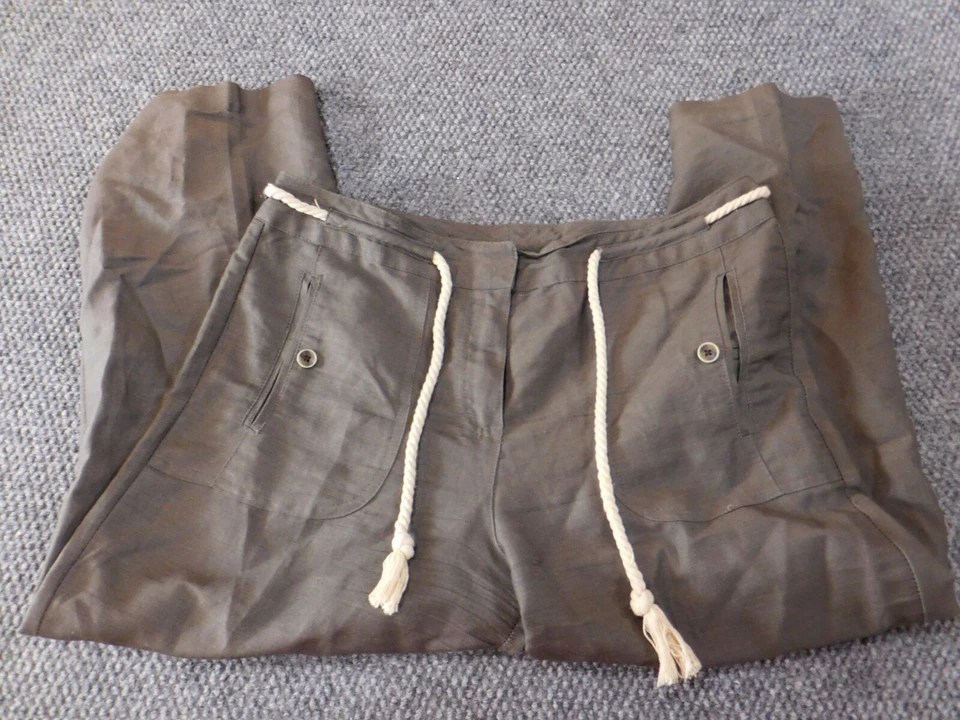 Sandro Mujer Pantalón 8 Marrón Chino Lino Crop Clásico Foto 1 de 4