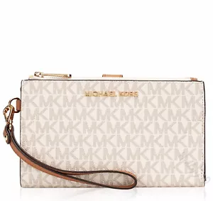 Porte-monnaie Michael Kors Jet Set Travel Double Zip Vanille Neuf - Photo 1 sur 12