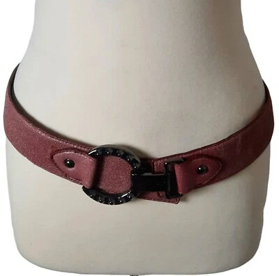 BETSEY JOHNSON Wide Shimmer Belt  Logo Latch 2pc Buckle O/S Dusty Rose - Image 1 of 4