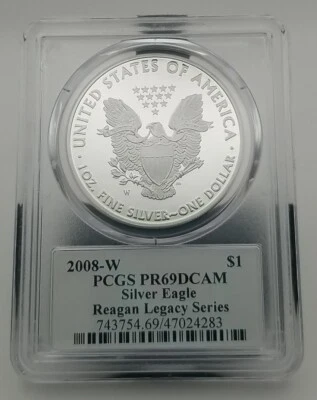 2008 W Silver Eagle Dollar PCGS PR69DCAM - Reagan Legacy Series #0600 - Image 1 of 4