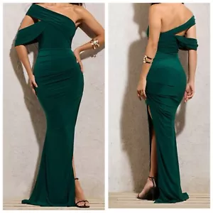 Club L London Lyric Off the Shoulders Maxi Dress In Bottle Green Size 8 - Picture 1 of 8