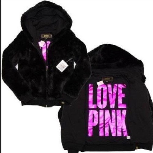UNDERCOVER Cappuccio Giacca Cappuccio Victorias Secret LOVE Rosa Pelle Nera Cappotto SUPER MORBIDO NUOVO CON ETICHETTE S