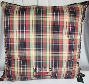 Ralph Lauren Polo Kelso Plaid Navy/Red 25" LARGE Square Throw Embroidered Pillow