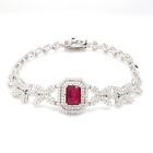 Synthetic Ruby H Color Si Clarity Diamond Charm Bracelet 14k White Gold 4.24 Tcw