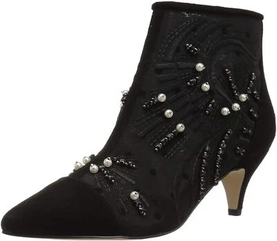 Sam Edelman Kami Negro Malla Formal Punta Gatito Tacón Moda Bota Perla Foto 1 de 3