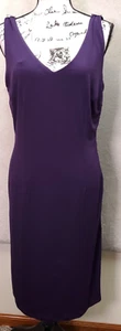 Carmen Marc Valvo Sheath Dress Women Large Purple Brotch Strap Sleeveless V Neck - Picture 1 of 7