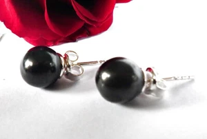 SCHMUCK-STCK Ohrringe Kugel schwarz Shungit Schungit Heilstein Silber Stecker - Bild 1 von 1