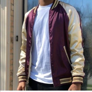 PACSUN Men’s reversible bomber jacket Gold and Maroon Medium NWT - Picture 1 of 6