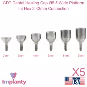 5x GDT Dental Heilkappe Ø5,5 breit Plattform Titan Int Sechskant 2,42 mm Anschluss - Bild 1 von 4