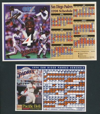 (2) TONY GWYNN SAN DIEGO PADRES GAME SCHEDULE REFRIGERATOR MAGNETS 1994 & 1998 Cover