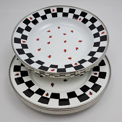 The Golden Rabbit II Ladybugs Esmalte 4 Platos y 4 Cuencos 9" Wilkes 1999 Foto 1 de 4