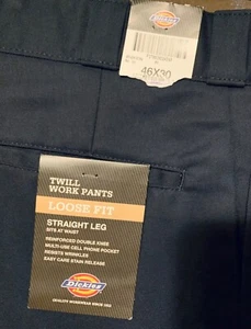 Dickies Blue Twill Work Pants Men's 46X30 Loose Fit Straight Leg Double Knee - Picture 1 of 3