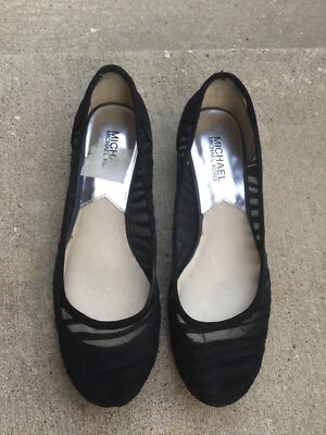 Michael Kors Zapatos Planos Cuero Gamuza Negro Rayas Punta Redonda Talla 7 1/2M  Foto 1 de 4
