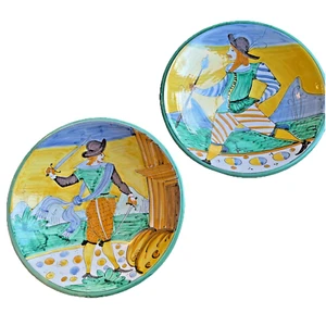 RARE Set of 2 ND DOLFI Italian Pottery Plates Bowls Wall Art Soldier Explorer - Picture 1 of 13