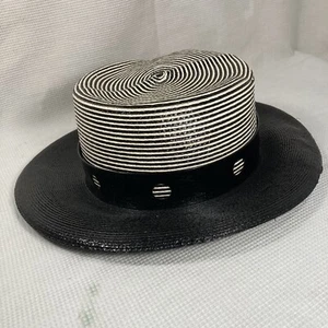 Vintage Adolfo II Black White Straw Hat  New York Paris - Picture 1 of 7