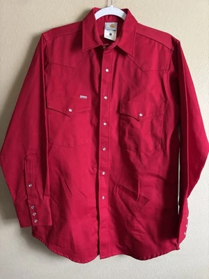 Camisa occidental Carhartt para hombre resistente al aire libre vintage S01 roja perla a presión Foto 1 de 4