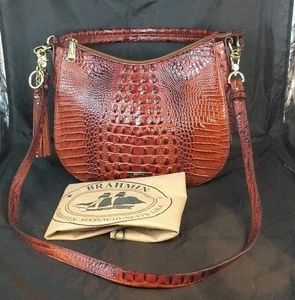 AUTHENTIC! BRAHMIN MELBOURNE? PECAN CROC LEATHER SHOULDER BAG PURSE W/ Dust Bag - Picture 1 of 12