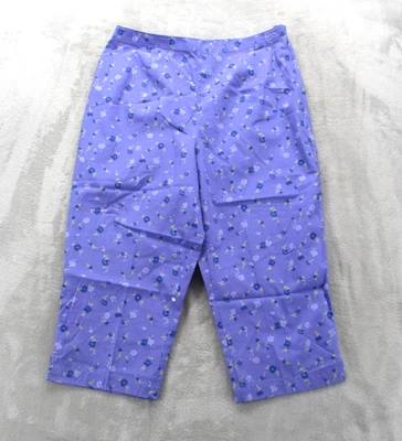 Pantalones deportivos Sigrid Olsen para mujer 10 púrpura azul floral recortado algodón cremallera lateral Foto 1 de 4