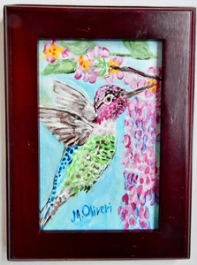 Original Acryl Gemälde auf 4"x6" Leinwand gerahmt von einem Kolibri - Bild 1 von 2