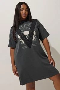 Yours Curve Women's Plus Size Skull Graphic Lace T-Shirt Dress - Picture 1 of 8
