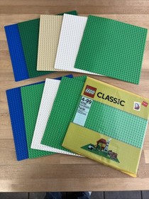 LEGO Baseplates Lot (9) + Sealed 10700 Green Baseplate &ndash; Blue White Tan Green