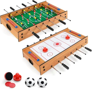 2 in 1 Calcio Balilla in Legno, Calcetto Da Tavolo E Hockey Da Tavolo Con 6 Aste - Foto 1 di 12