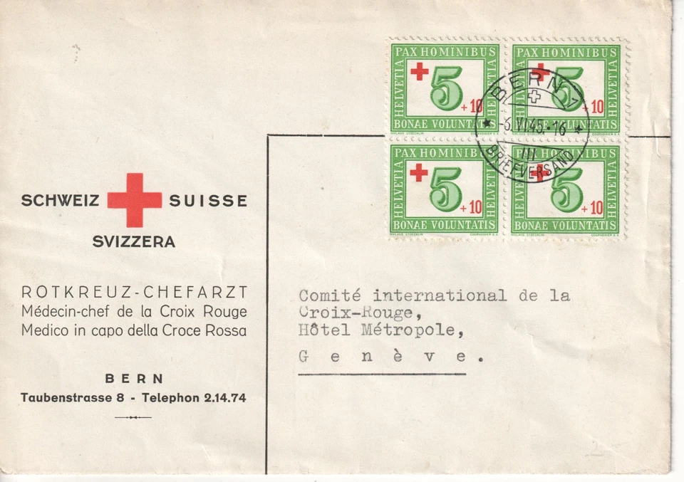 Suiza 1945 Cruz Roja Sobreimpresión Cubierta a Cruz Roja Ginebra Foto 1 de 1