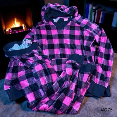 Jenni by Jennifer Moore Women’s Pajama Set M Pink Black Plaid Fleece - Image 1 of 4