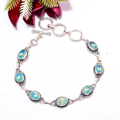 Pulsera ajustable de plata de ley 925 de ópalo lechoso 8,99" B83461 Foto 1 de 3