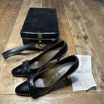 Vintage NOS 1960s Andrew Geller Black Alligator Leather Heels Size 6 AA Narrow - Image 1 of 4