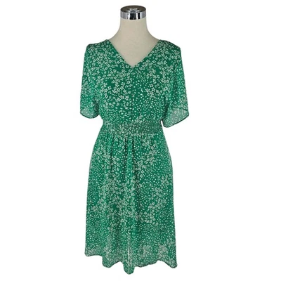 DKNY Chiffon green shirred detail Flutter Sleeve Midi Dress,  20W - Image 1 of 4