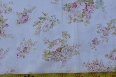 By 1/2 Yd, Vintage/Pink & Olive Floral on White Cotton/Quilt Gate/Mary Rose,V869 - Image 1 of 4