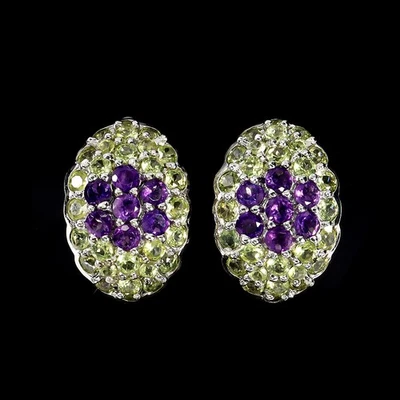 925 Sterling Silver Earrings Round Amethyst Peridot Natural Gemstone Jewelry - Image 1 of 4