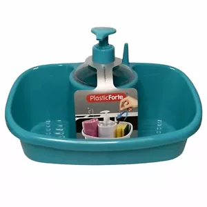 Caddy Box con Dispenser Sapone Pompa Liquido per Lavello Cucina Bagno - Teal -Blu - Foto 1 di 1