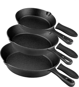 Juego de sartenes de hierro fundido precuradas - Sartén de 3 piezas con vestim - Imagen 1 de 12