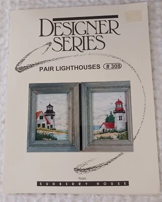 Cross Stitch Leaflet PAIR of LIGHTHOUSES #308 Red Lighthouse Black Lighthouse - Image 1 of 4