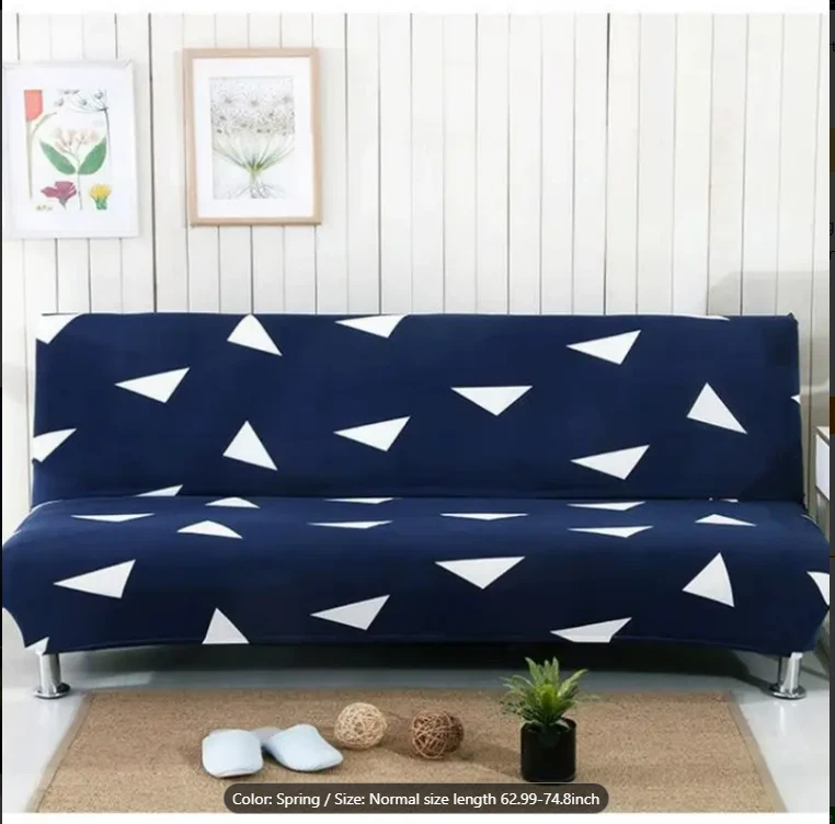 Sofá cama moderno con estampado de hojas tropicales de 1 pieza - sin reposabrazos, tela elástica elástica, 3 Foto 1 de 1