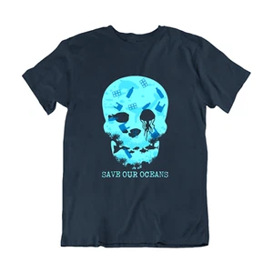 Camiseta Cambio Climático - SAVE OUR OCEANS Cara de Pez Marino, Hombres Mujeres Regalo Orgánico - Imagen 1 de 3