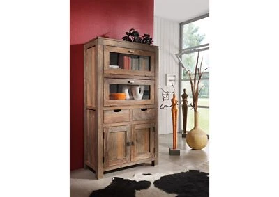 Vitrine Highboard modern Wohnzimmerschrank indischer Palisander Natur Massivholz - Bild 1 von 4