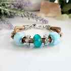 Bracelet de charme perles européennes multi-brins bleu ciel - bracelet en daim brun clair