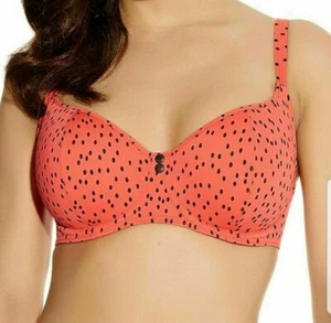 Freya Pip Bikini Top Coral Red Black Spot Size 30F Padded Balcony Bra 3749 New - Picture 1 of 12