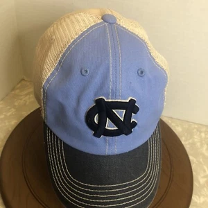 UNC North Carolina Tar Heels Mascot Logo Trucker Hat Cap Blue & Creme Mesh - Picture 1 of 5